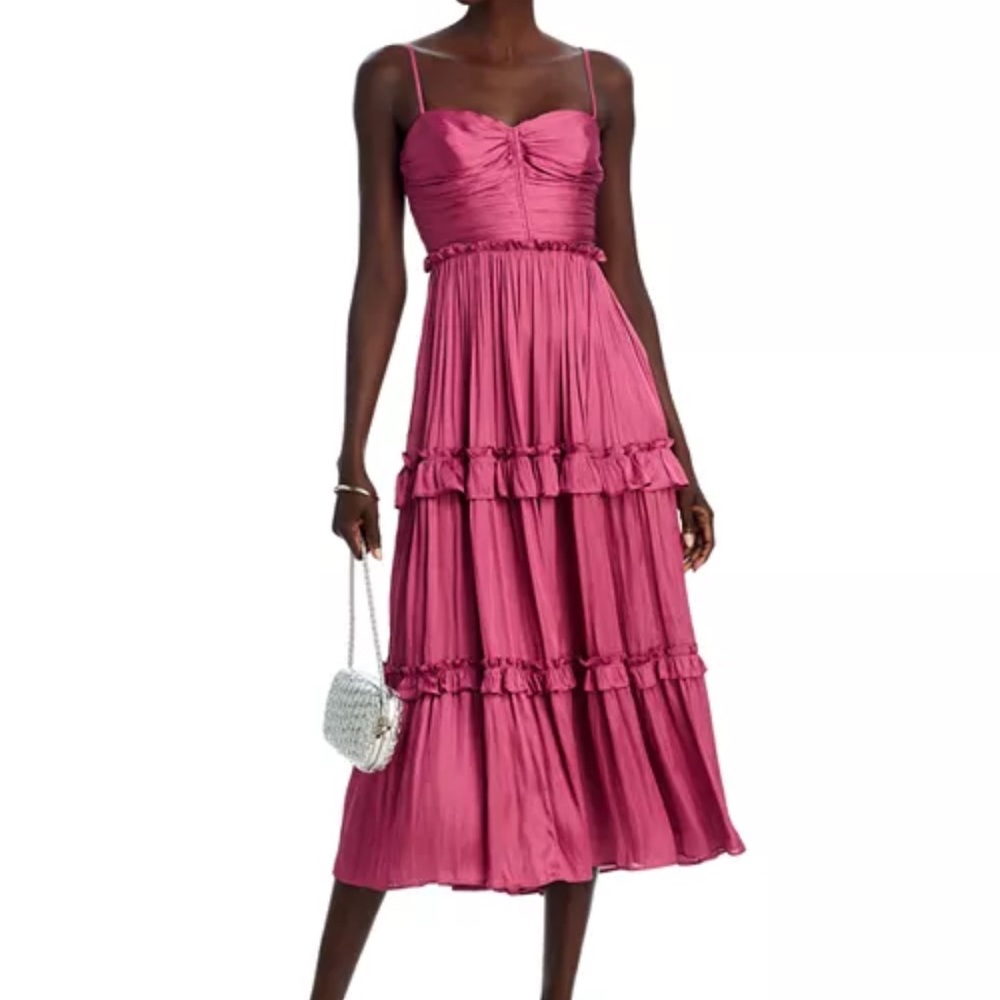 Aqua Ruched Ruffled Midi Dress